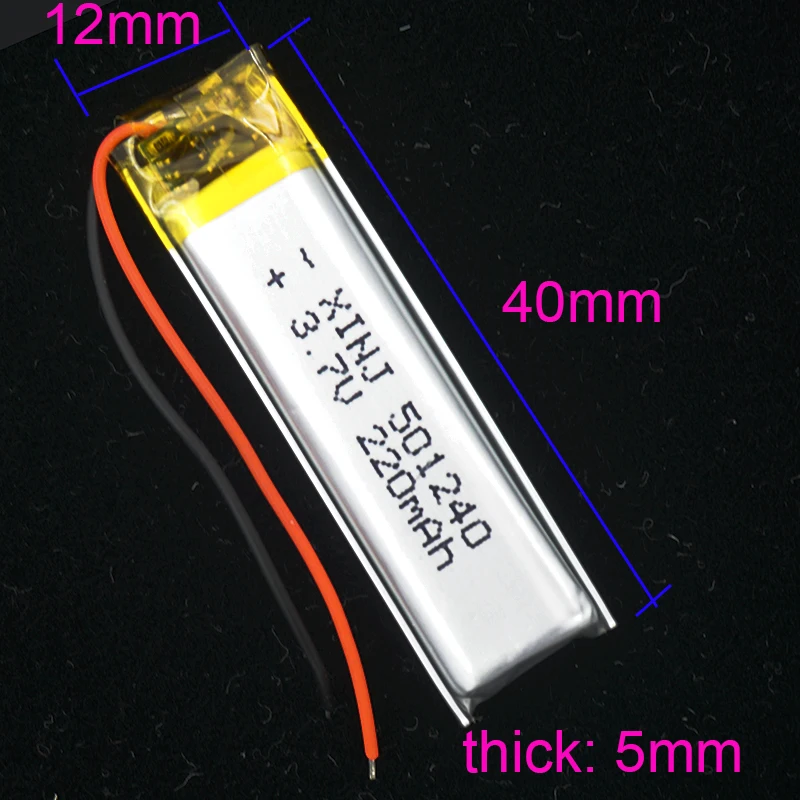 XINJ 50pcs 3.7V 220mAh Polymer Lithium Battery Lipo 501240 For DIY GPS Sat Nav Camera Earphone MP3 Music Player Driving Recorder |