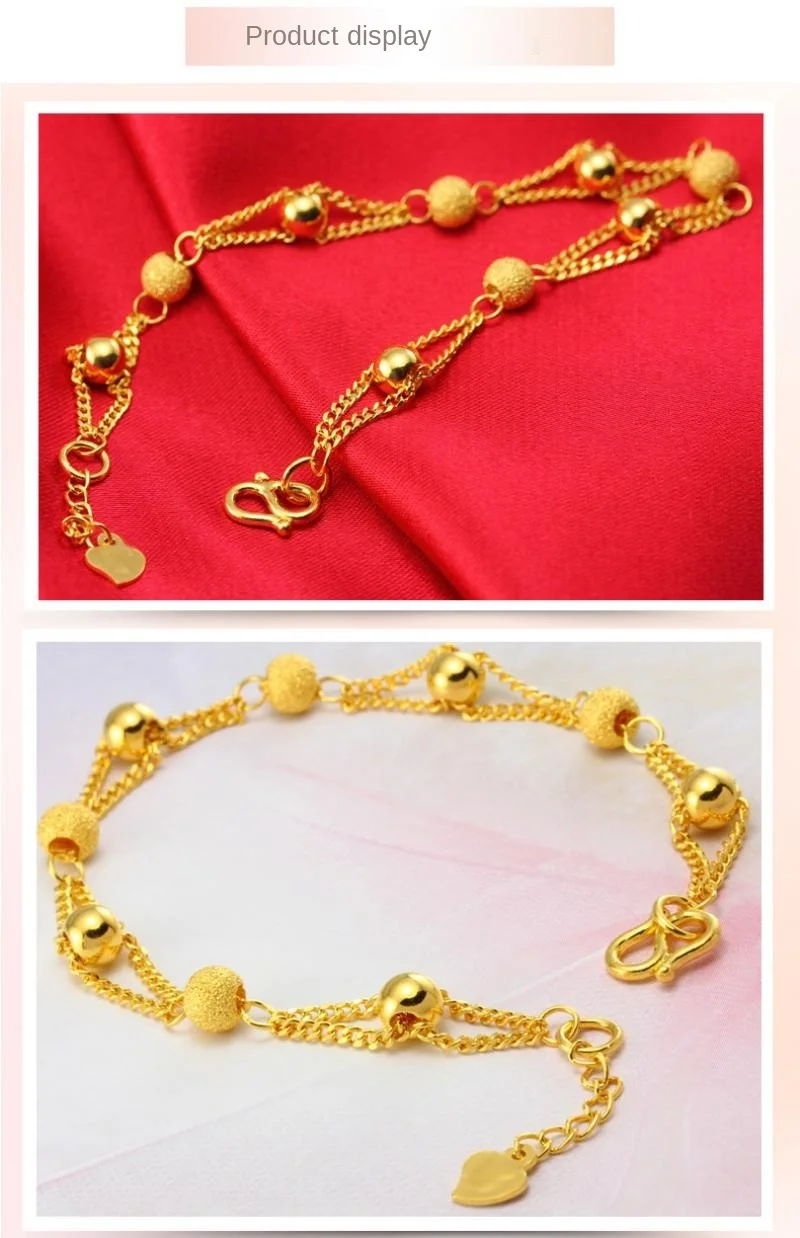 

100% 24K Gold Bracelet Fashion Beaded Yellow Gold Charm Bracelet For Women Wedding Engagement Jewelry With Gift Box