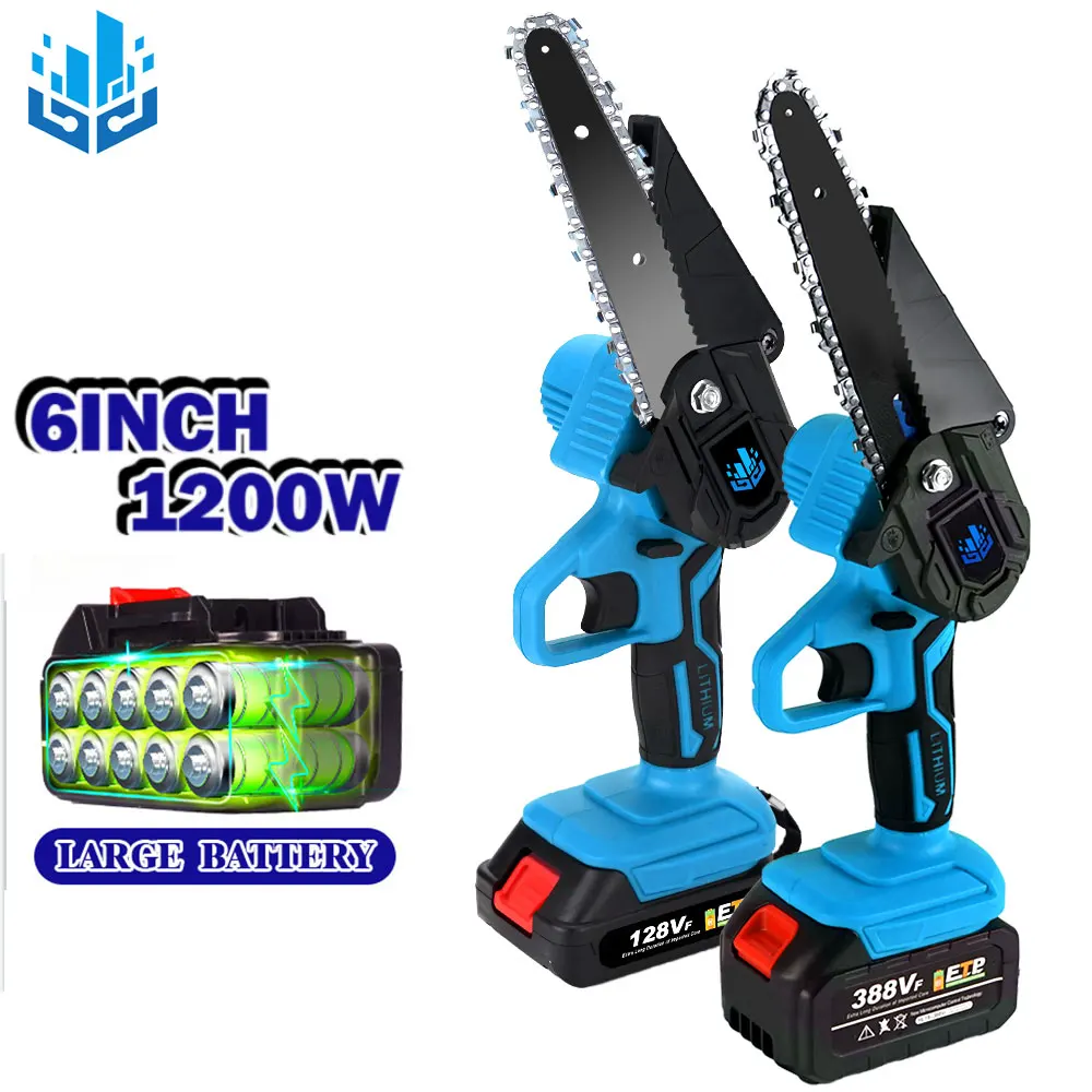 

1200/1000W 6/4Inch Wireless Mini Electric Saw Chainsaw Pruning Tool With Rechargeable Battery Woodworking One-handed Garden Tool