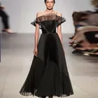 Женское вечернее платье с фестонами, подиумное черное платье трапециевидной формы с плиссированным подолом, прозрачное платье для выпускного вечера, 2021
