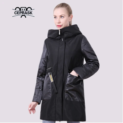 CEPRASK, новинка 2021 года, весенняя куртка, женское осеннее пальто, длинная стеганая Модная парка с капюшоном, Высококачественная тонкая хлопковая верхняя одежда