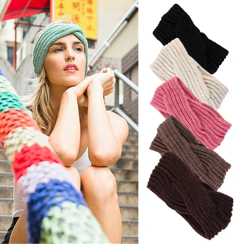 

Knitted Women Turban Headband for Women Girls Hair Bands Accessories Cross Knotted Hairbands 2021 Fashion Wamer Ear Protected