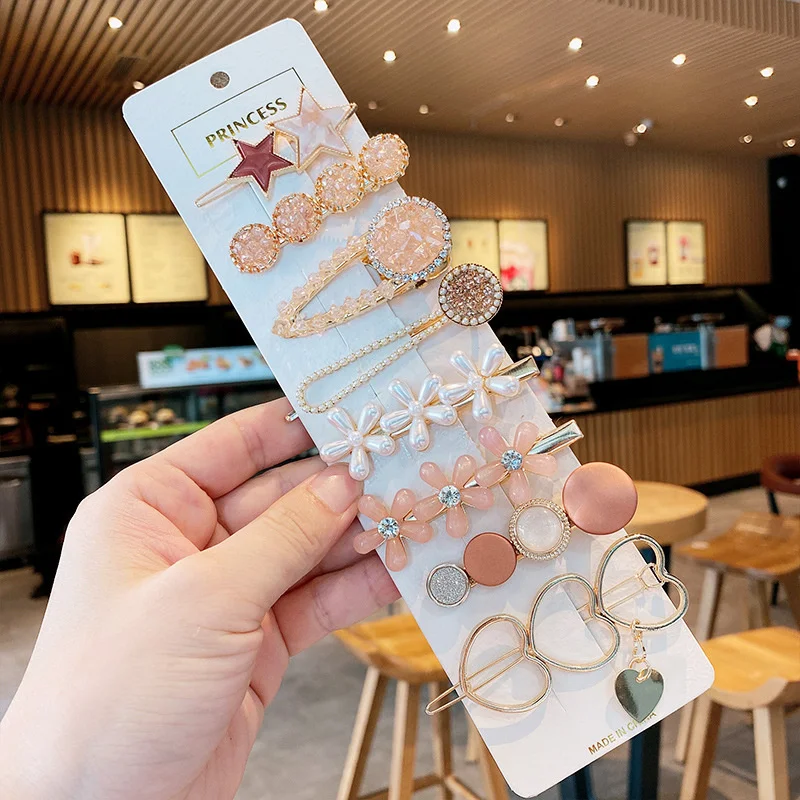 

Handmade Pearls Hair Clips Pin For Women Fashion Geometric Flower Barrettes Headwear Girls Sweet Top Clip Crystal Accessorie