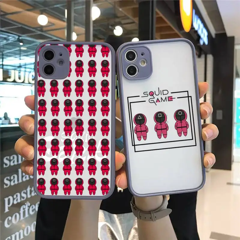 

Squid Game Phone Case For iPhone 12 11 Mini Pro XR XS Max 7 8 Plus X Matte transparent Gray Back Cover