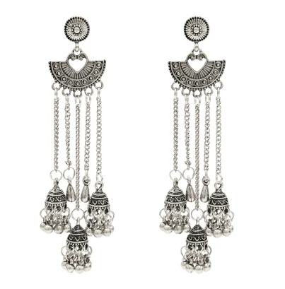 B Болливуд оксидированные Серебряные Золотые традиционные Jhumka Jhumki индийские большие длинные серьги с кисточками для женщин Свадебные Ювелирные украшения в этническом стиле - Окраска металла: B
