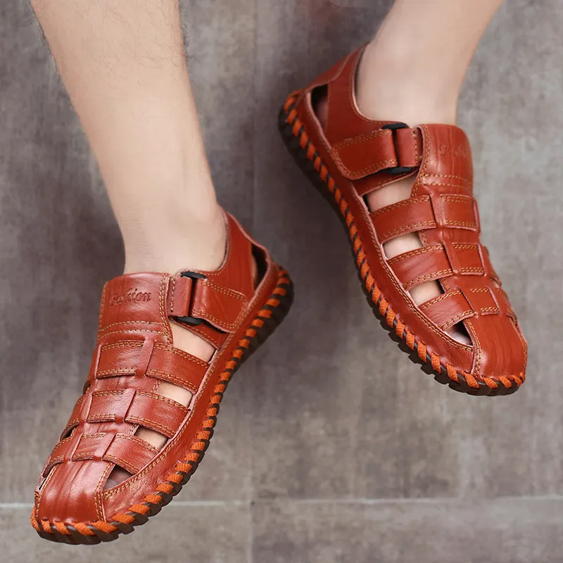 

Breathable Flat Shoes Men Men's Sandals Handmade Summer Wear-resistant Non-slip Famous Brand Fashion Tourism Hollow Out Designer