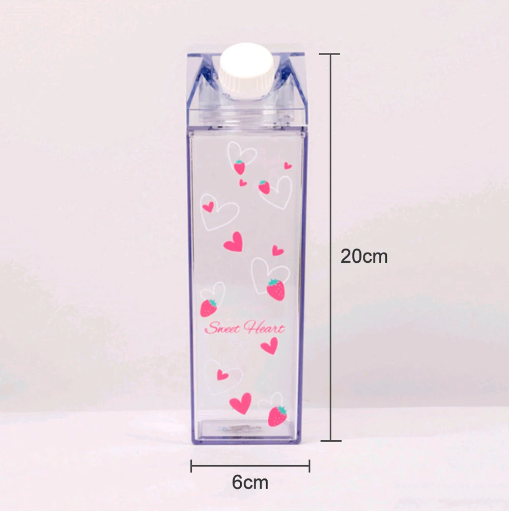 

500ml Plastic Clear Milk Carton Water Bottle Reusable Juice Transparent Sport Leakproof Cup Box Milk Drinking Water Drinkware