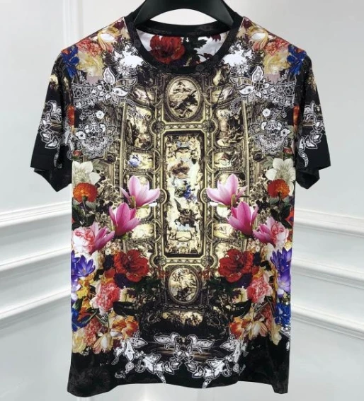 

20ss брендовая Новая модная Цветочная Корона панк Повседневная хлопковая Футболка с принтом для мужчин