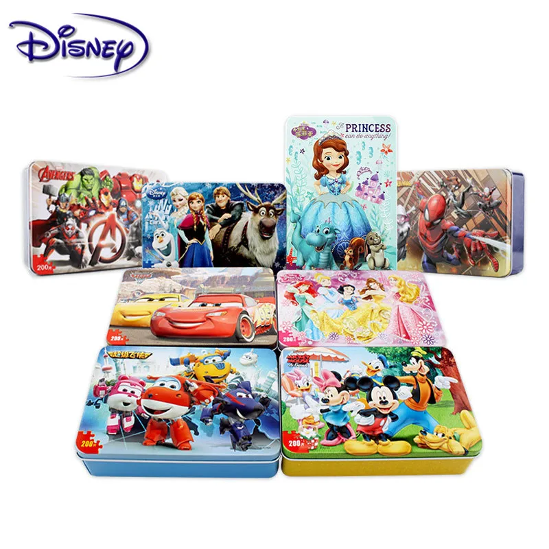 Disney Marvel, Мстители, Человек-паук, гоночная принцесса, ледяная Романтика, 200 шт., железная коробка, Детская образовательная деревянная головоломка, игрушка