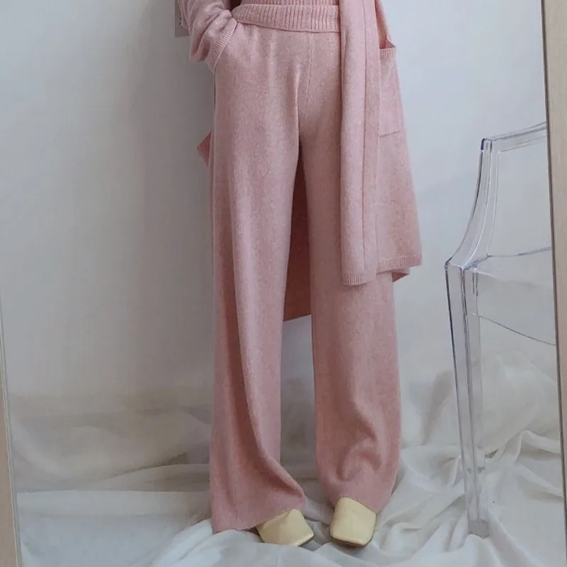 2022 new women's cashmere wide-leg pants cherry blossom pink cashmere casual loose pure cashmere wide-leg pants women