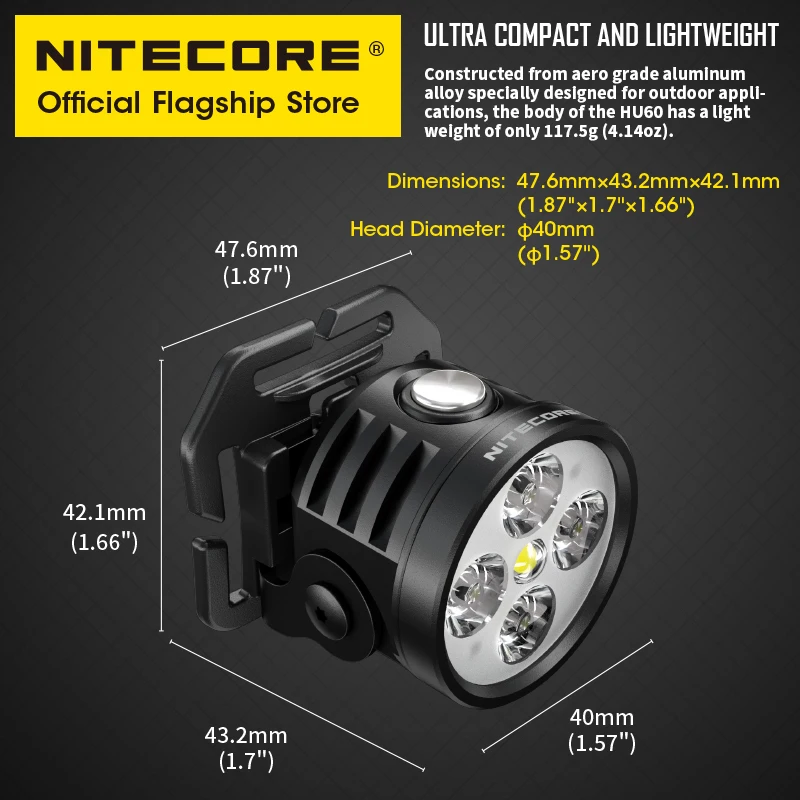 Светодиодный налобный фонарь NITECORE HU60 с электронным фокусом и беспроводным