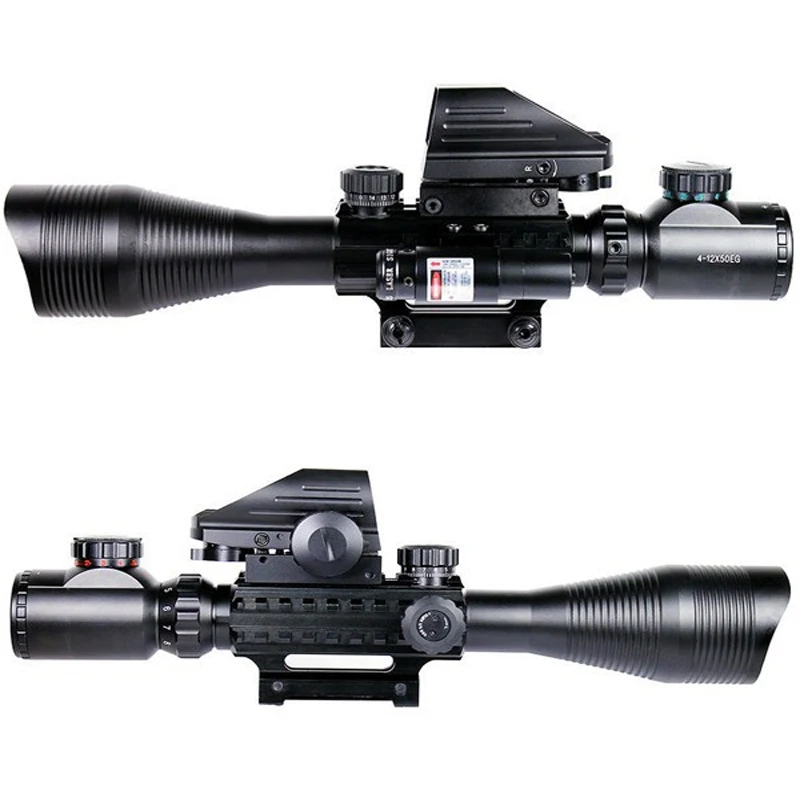 New 4-12X50EG Red Green Illuminated Rifle Scope Hunting Reflex Red/Green Dot 4 Reticle Holographic Projected Sights | Спорт и