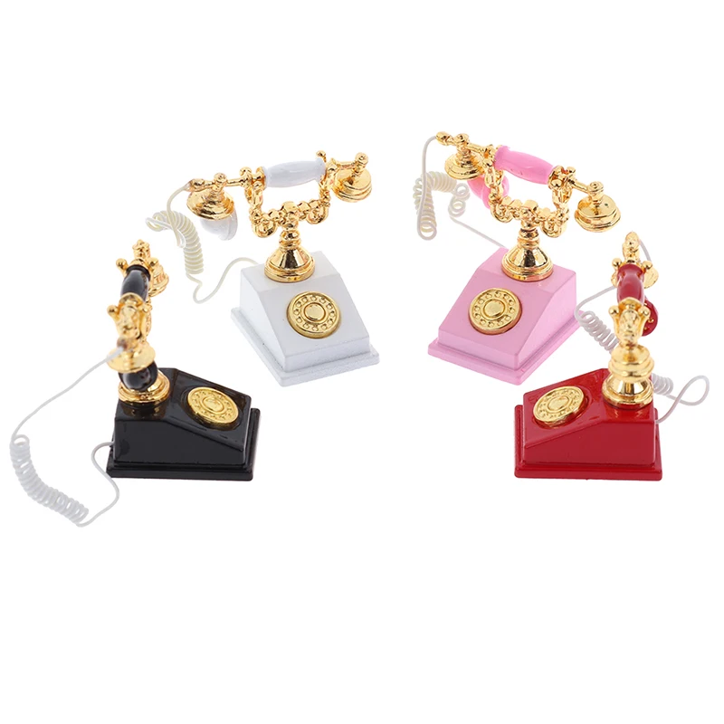 

1:12 Miniature Phone Model Alloy Vintage Retro Rotary Telephone Dollhouse Decoration Accessories