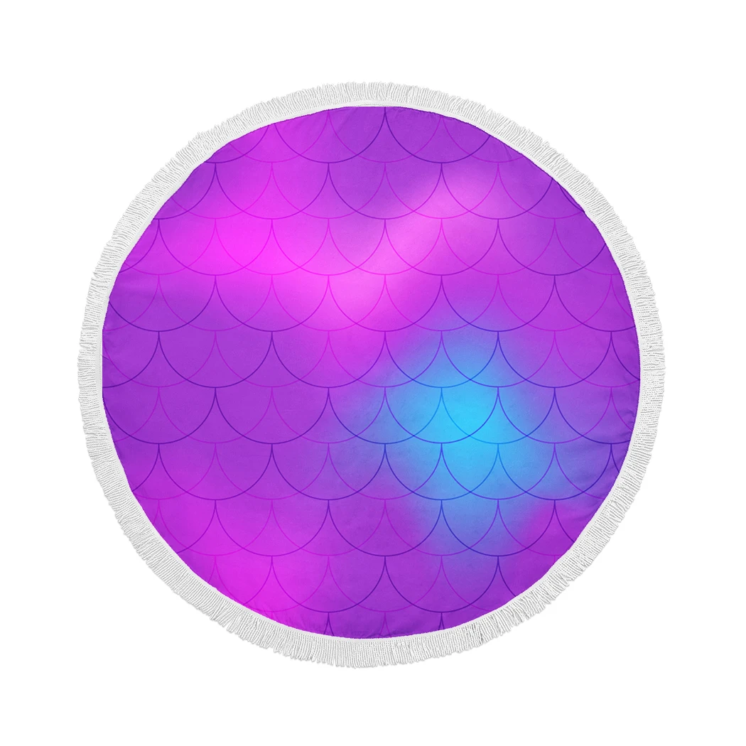 

Fish Scale Round Beach Towel Summer Blue Fishscale Microfiber Beach Towel With Tassel Oceanic Mermaid Tail Compressed Bath Towel