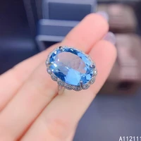 fine jewelry 925 sterling silver inlaid with natural large gemstone luxury lovely oval sky blue topaz womens ol style ring supp