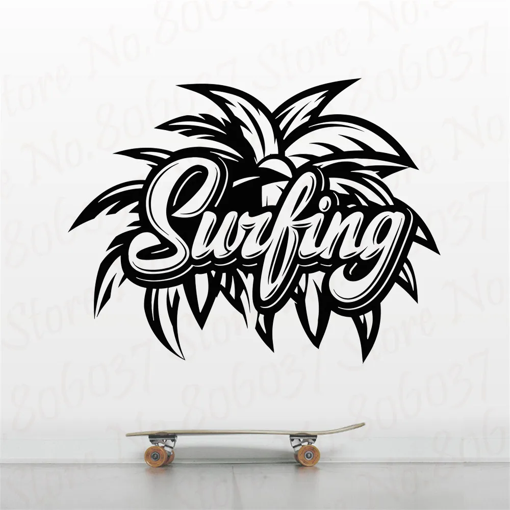 

Extreme Sports Vinyl Wall Decal Lettering Surfing Beach Palm Leaves Vacation Surfer Decor Stickers Mural WL2003