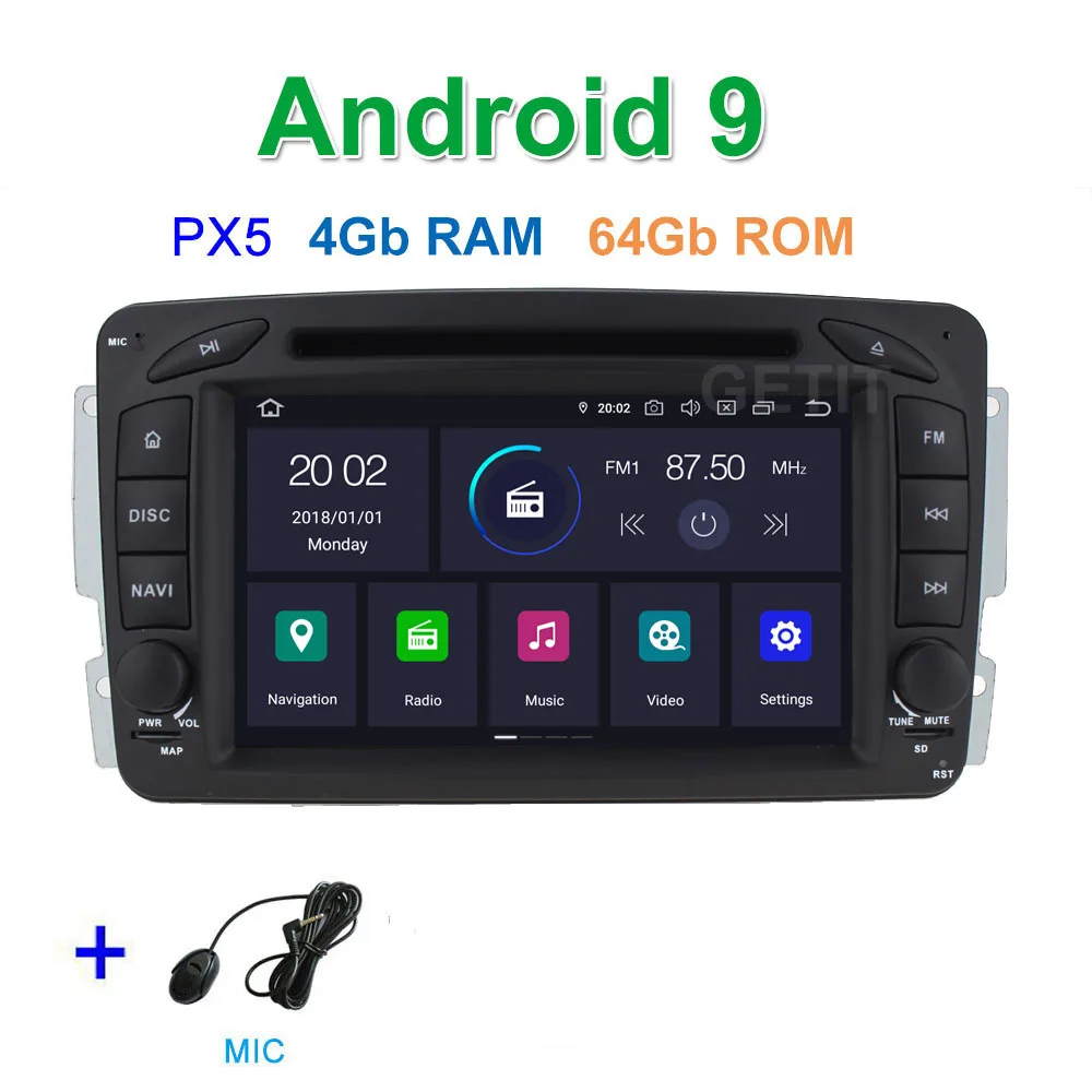 PX5 4G-RAM 64G-ROM DSP 64G PX6 Android 9,0 автомобильный DVD мультимедиа радио gps для Mercedes Benz CLK W209 W203 W463 W208 Wifi Bluetooth стерео аудио - Цвет: PX5 4G-RAM 64G-ROM