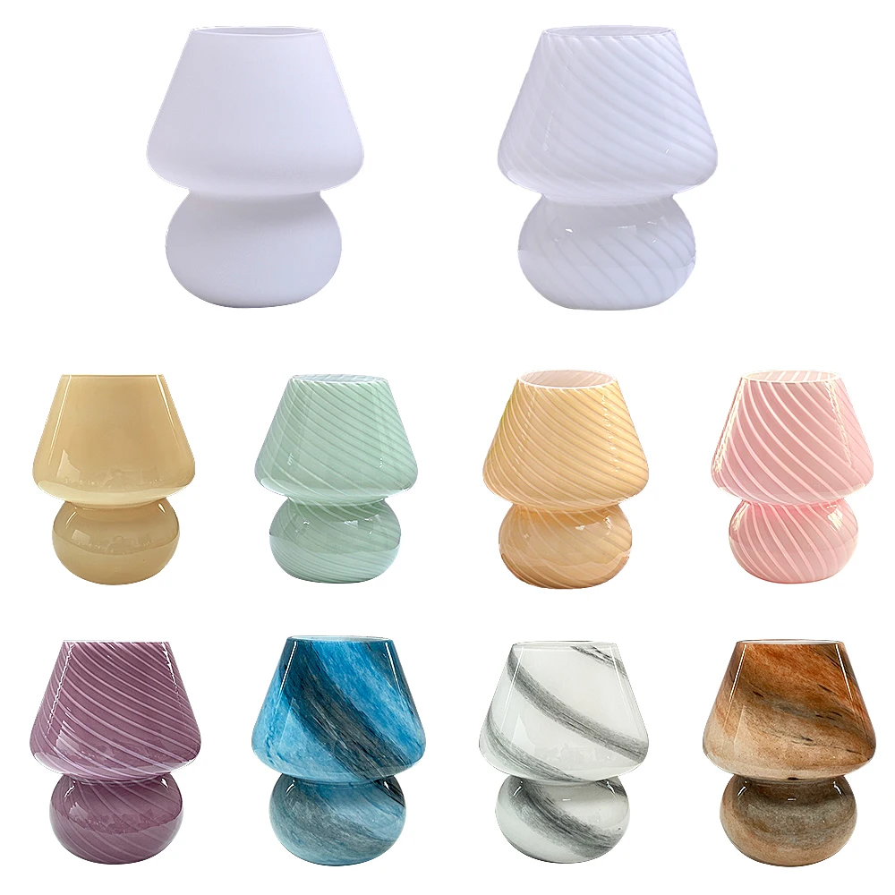 

Nordic Glass Mushroom Lamp LED Night Light Desktop Ornaments Living Room Bedroom Bedside Table Lamp Home Decor Christmas Gifts