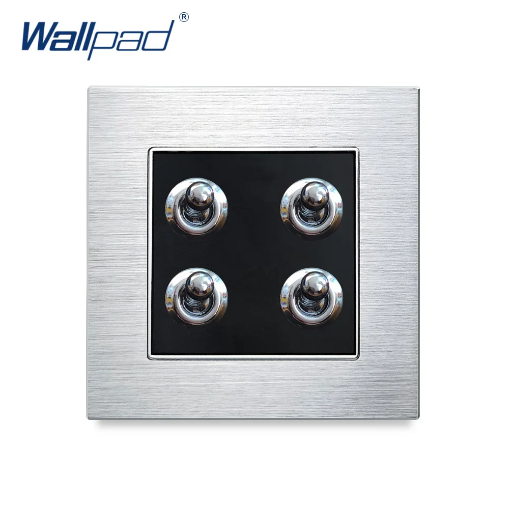 4 Gang Toggle Button On/OFF Switch Wallpad EU UK Satin Metal Panel Electrical Light Wall | Обустройство дома