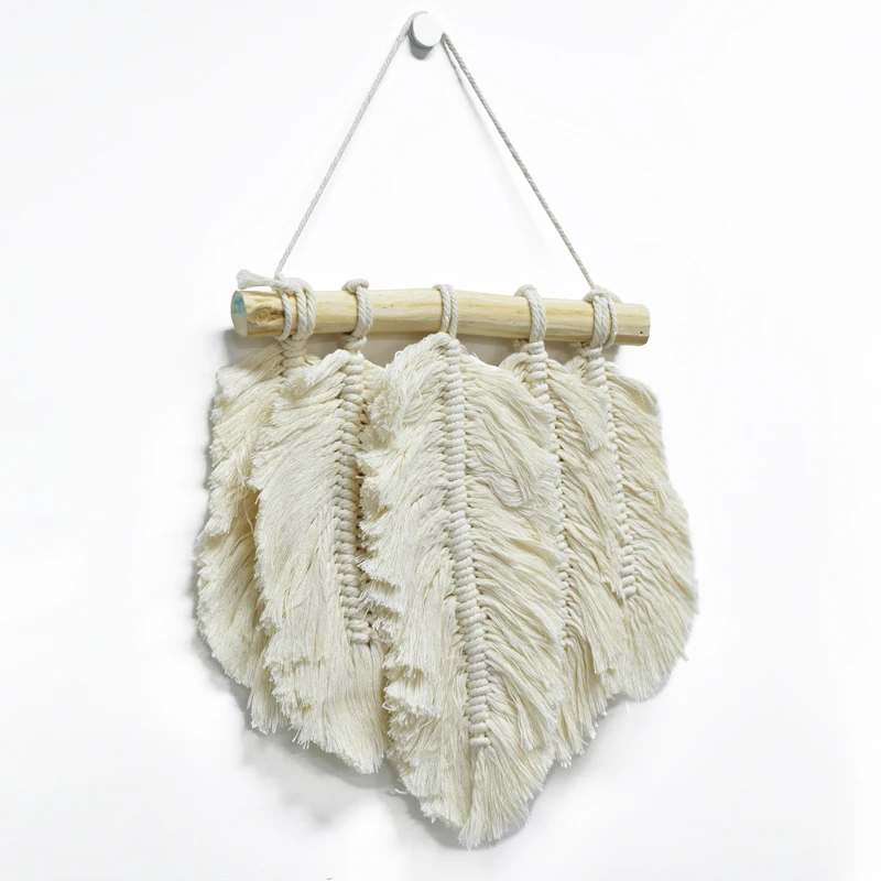 

Ins Bohemia Nordic Macrame Hand-made Cotton Woven Leaf Shape Tapestry Wall Hanging Feather Wall Decoration Pendant Boho Decor