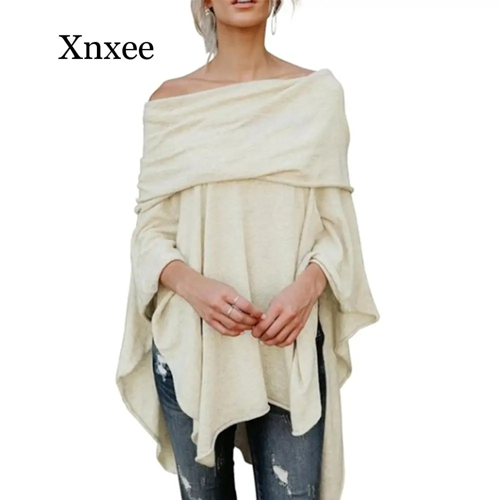 Женский однотонный пуловер без бретелек свободная накидка асимметричный подол