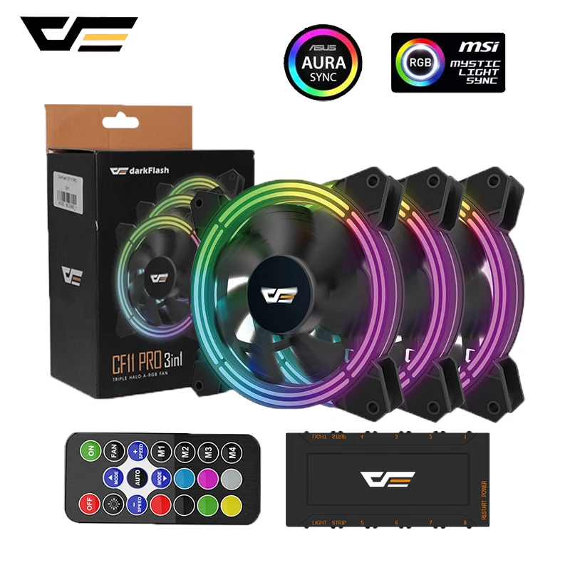 3 вентилятора darkFlash CF11 Pro RGB вентилятор 120 мм контроллер AURA ПК с регулируемой
