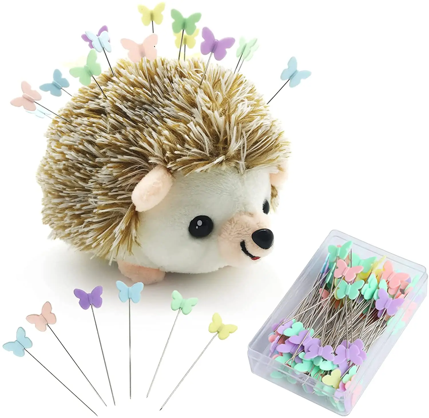 

Pin Cushions for Sewing Cute Large Hedgehog and Sewing Pins Set, Flat Head Straight Pins for Sewing (1Pin Cushions + 100 Pins)