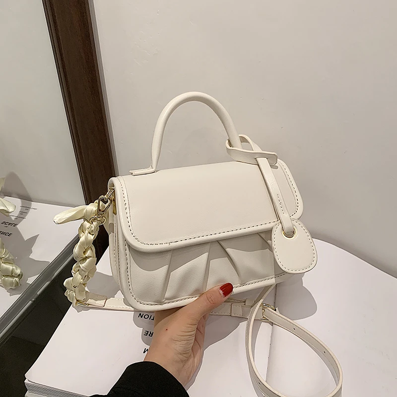 

Solid Color Leather Pleated Shoulder Bags for Women 2021 Fashion Women's Handbags Designer High Quality Simple Crossbody Bags