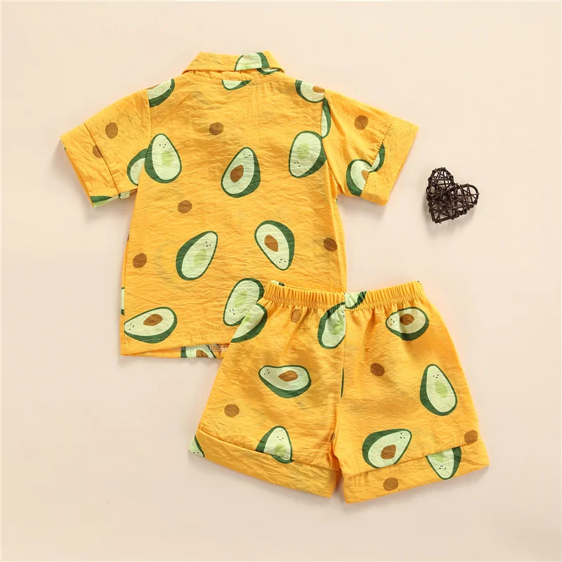 

1-5Years Baby Boys Girls Cotton Leisure Wear,Little Boys Girls Summer Breathable Avocado Printing Short Sleeve Lapel Tops+Shorts