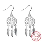 LEKANI 925 стерлингового серебра с шейным перо Ловец снов серьги в виде капель для Для женщин серьги со стразами стерлингового серебра-ювелирные изделия