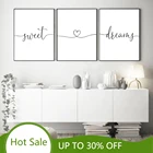 Черно-белый плакат с надписью Sweet Dreams, Картина на холсте, сердце, фотообои минималистские для декора гостиной