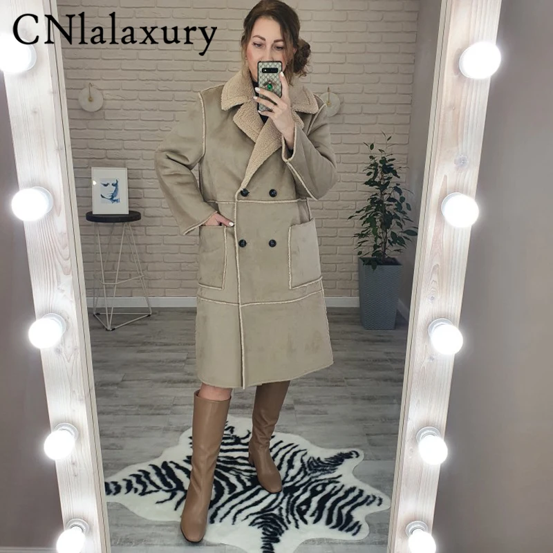 

CNlalaxury 2022 New Winter Lamb Fur Coat Women New Warm Suede Long Sleeve Parka Cashmere Thick Faux Leather Jacket Outerwear