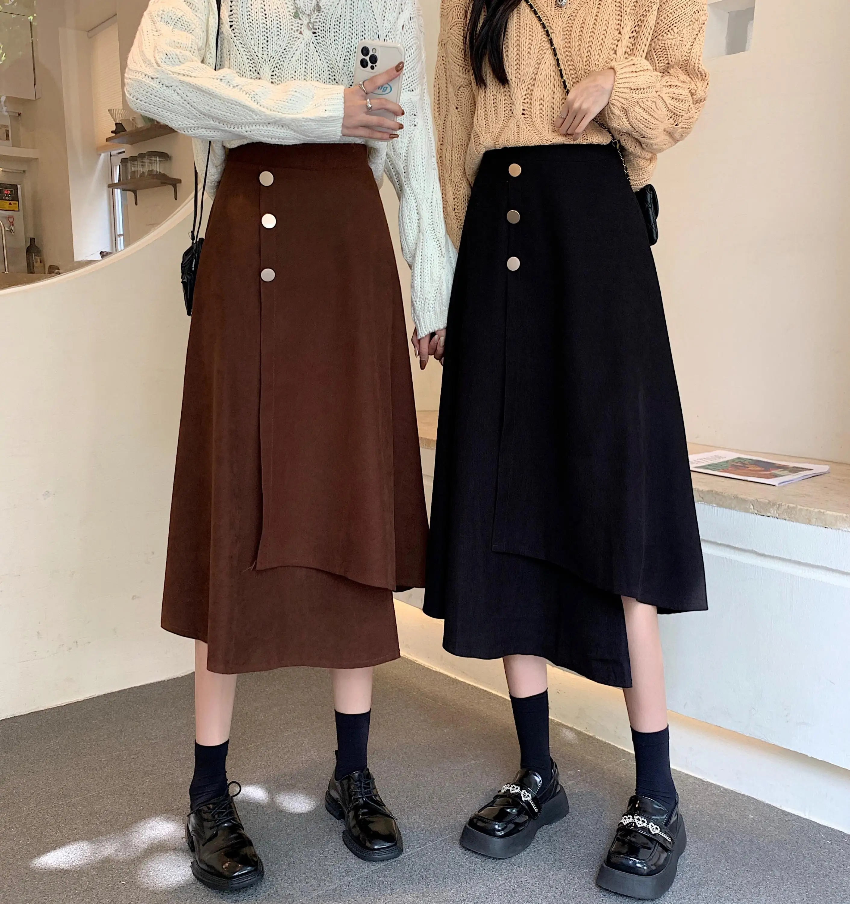 

Autumn Temperament Saia Midi High Waist Long Skirts Jupe Longue Femme Saias Na Altura Do Joelho Faldas Largas Mujer Bohemia