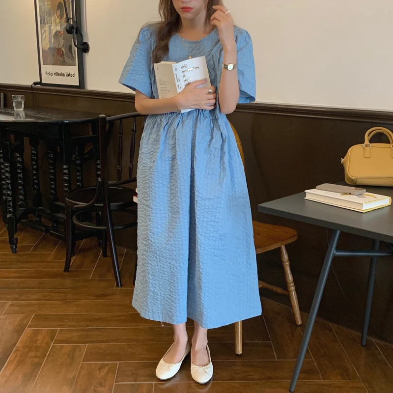 Женский сарафан средней длины повседневное свободное зеленое платье с пышными