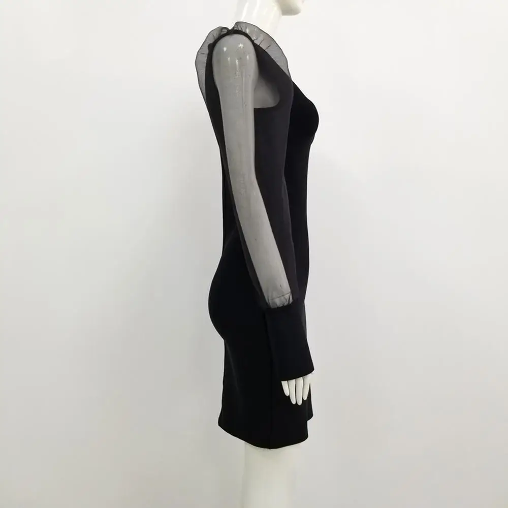 Hot Sale 2020 Sexy Long Sleeve Mesh Bodycon Rayon Black Winter Bandage Dress Designer Fashion Evening Party Vestido | Женская одежда