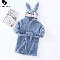new 2021 autumn winter baby hooded bathrobe kids bath robe boys girls warm flannel pajamas kids cartoon rabbit plush towel robe
