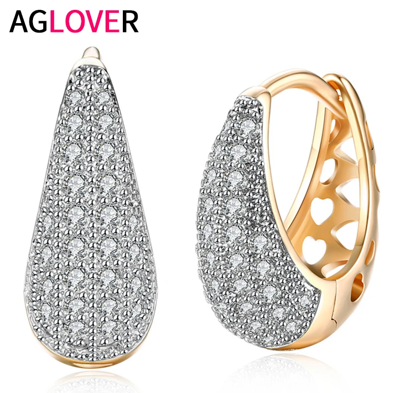 

AGLOVER 18mm 100% 925 Sterling Silver Hollow Gold / Silver AAA Zircon U Earrings For Women Fashion Engagement Party Jewelry Gift