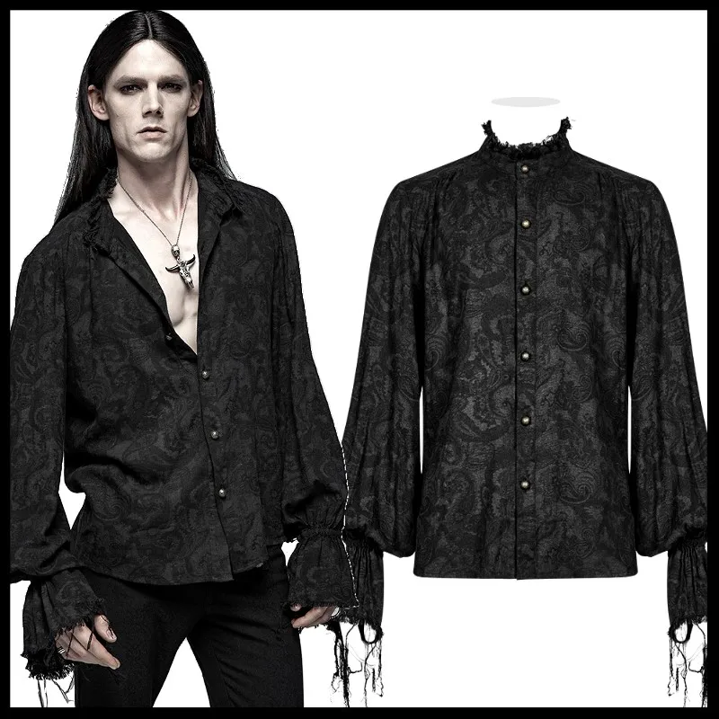 Рубашка мужская в стиле панк рейв модная блузка свободного покроя готическом с