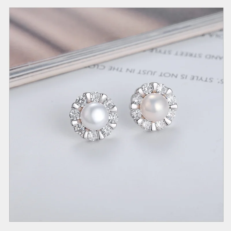 

Fashion Crystal 925 Sterling Silver Sun Flower Earrings for Women Girls Accesorios Mujer Moda 2019 Natural Pearl Earrings Zircon