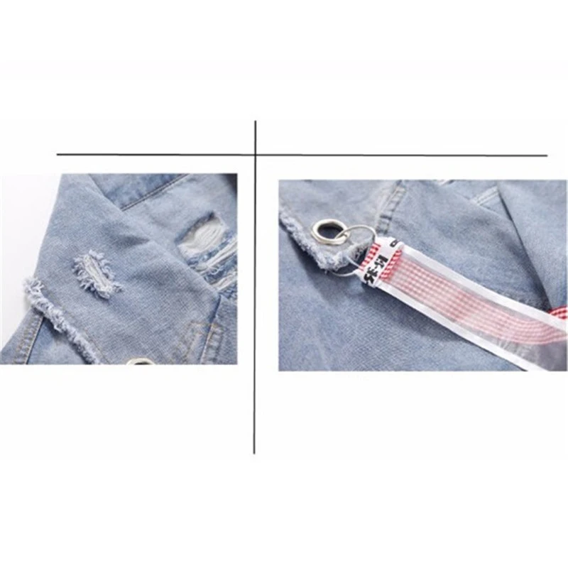 

Women Frayed Denim Jacket Boyfriend Jeans Coat Streetwear Bomber Jacket Vintage Autumn Elegant Basic Outerwear Large Size M59