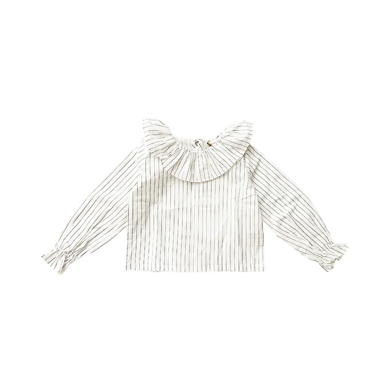 

imakokoni originalchildren'sclothing Japanesewhite striped lotus leaf collar shirt wild long-sleevedspring and autumn top 20358
