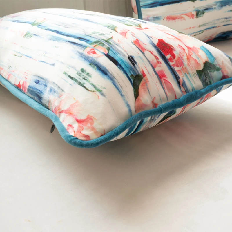 Синий край с окантовкой бархатная наволочка цветочным принтом Мягкий Чехол на