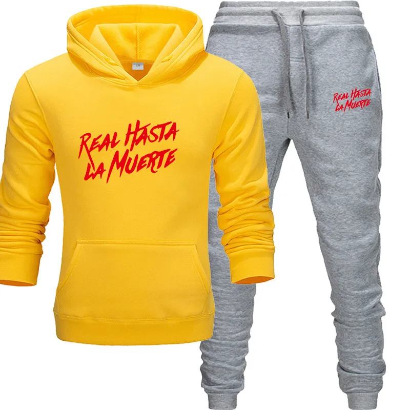 yellow Комплект из двух предметов, модные толстовки с капюшоном, мужской спортивный костюм, толстовка с капюшоном, осенняя мужская брендовая одежда, толстовки+ штаны, комплекты - Цвет: yellow