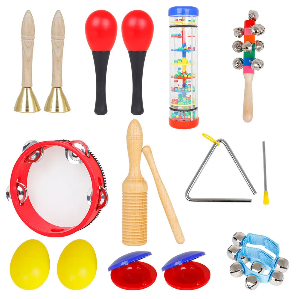 

M MBAT 10Pcs/Set Hand-held Musical Kit Percussion Instrument Rainbow Bell Drum Kids Gift Child Educational Toy With Storage Bag