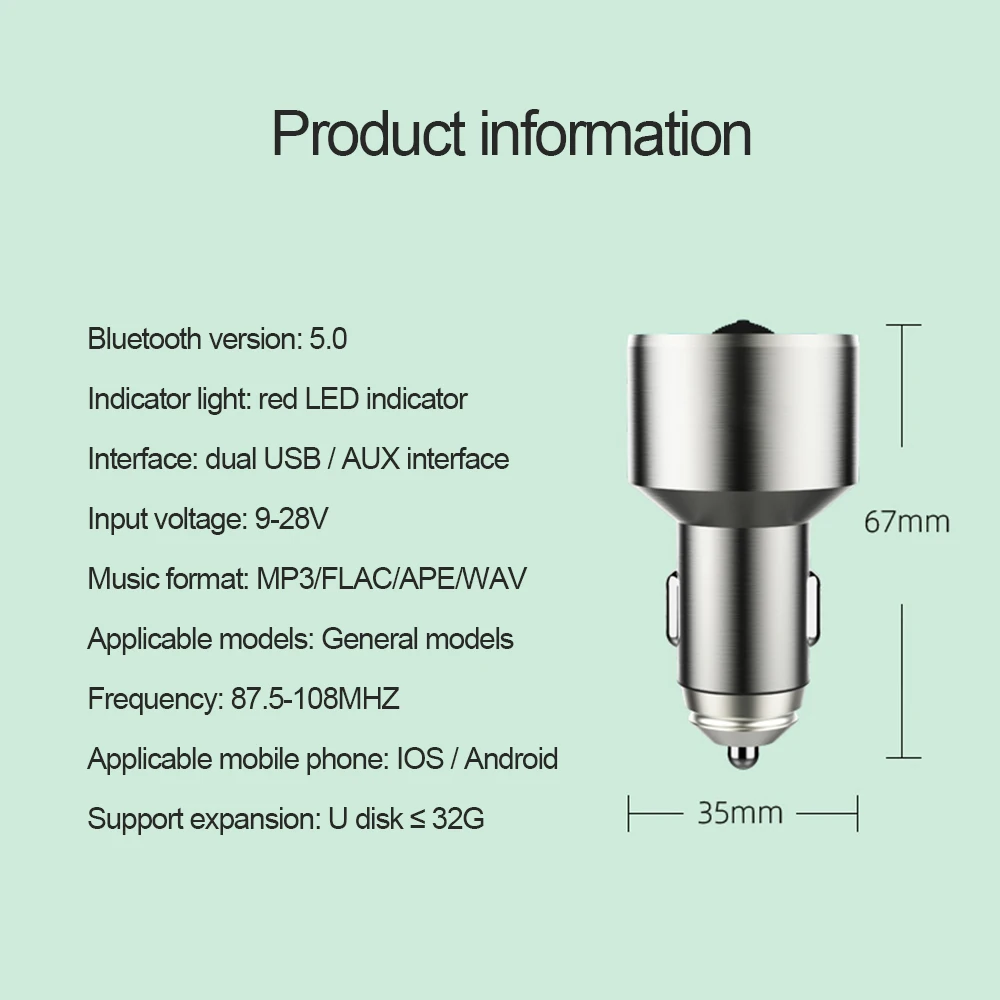 JINSERTA автомобильный громкой связи Bluetooth 5,0 fm-передатчик AUX Выход MP3-плеер 4.8A двойной зарядное устройство usb Поддержка U диск воспроизведения музыки