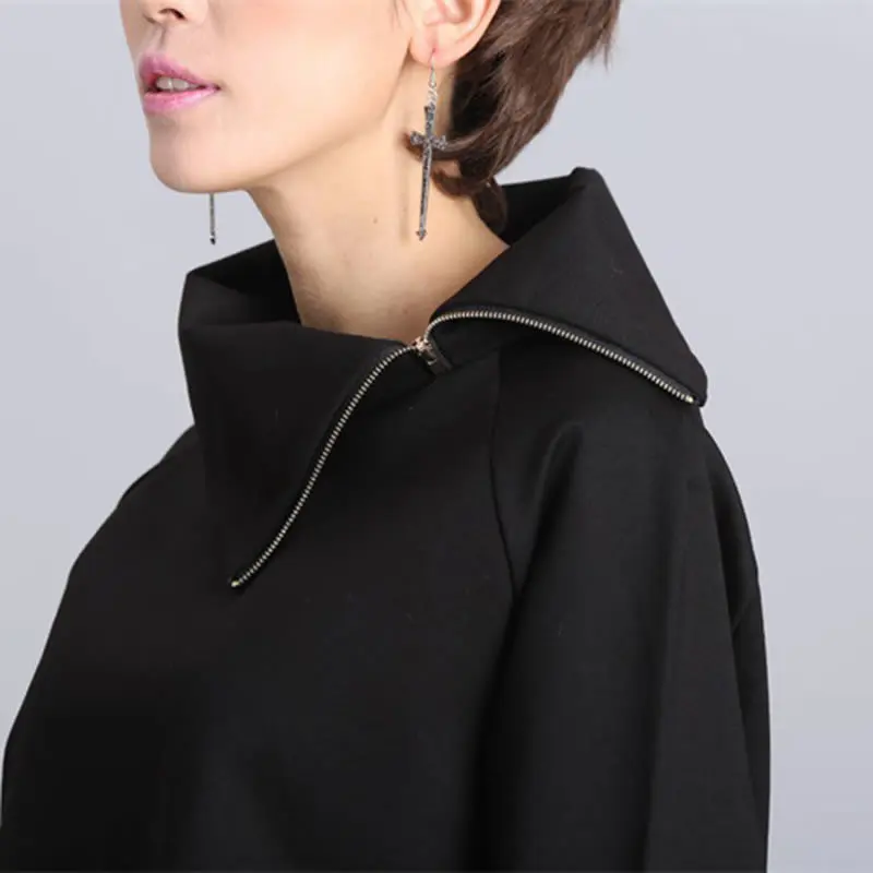 

XUXI Women 2019 Black T-shirt Woman Clothing High-collar Irregular Slender Autumn Wold Style Korean Fashion New Tshirt FZ777