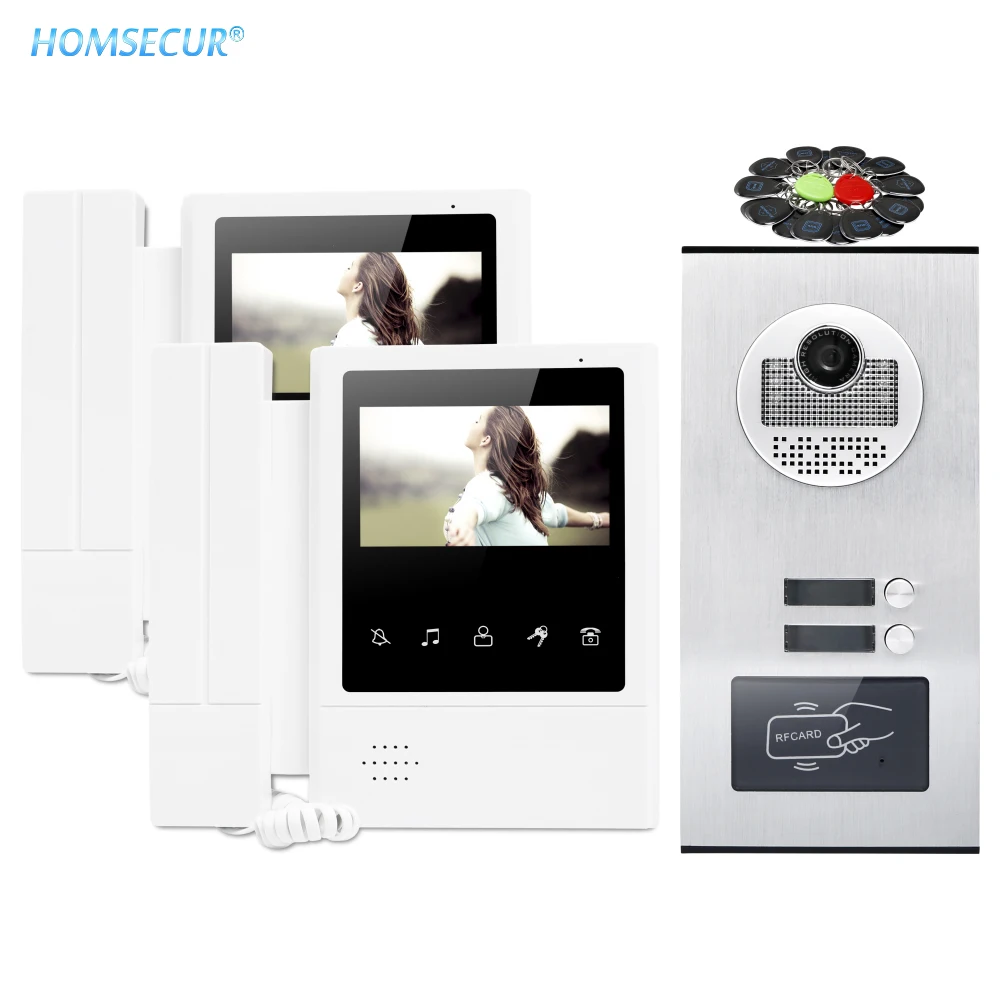 

HOMSECUR 4.3" Video Door Intercom System 680TVLine Camera IR Night Vision RFID Keyfob Unlock For 2 Apartment XC111-2+XM405