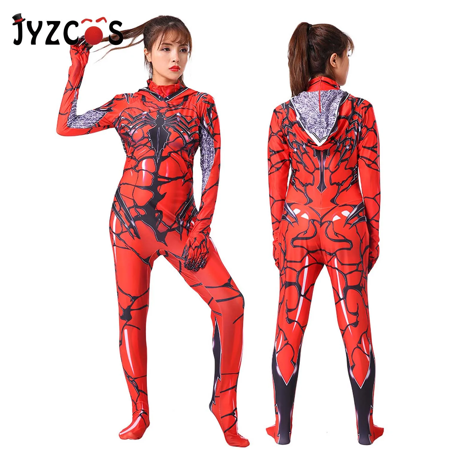 JYZCOS Venom красная накидка Человек-паук одежда для косплея костюм аниме колготки