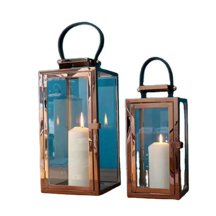 

Nordic Minimalist Leather Rope Stainless Steel Wind Lamp Candle Holder Wrought Iron Glass Candle Holder Ornaments Home Decor