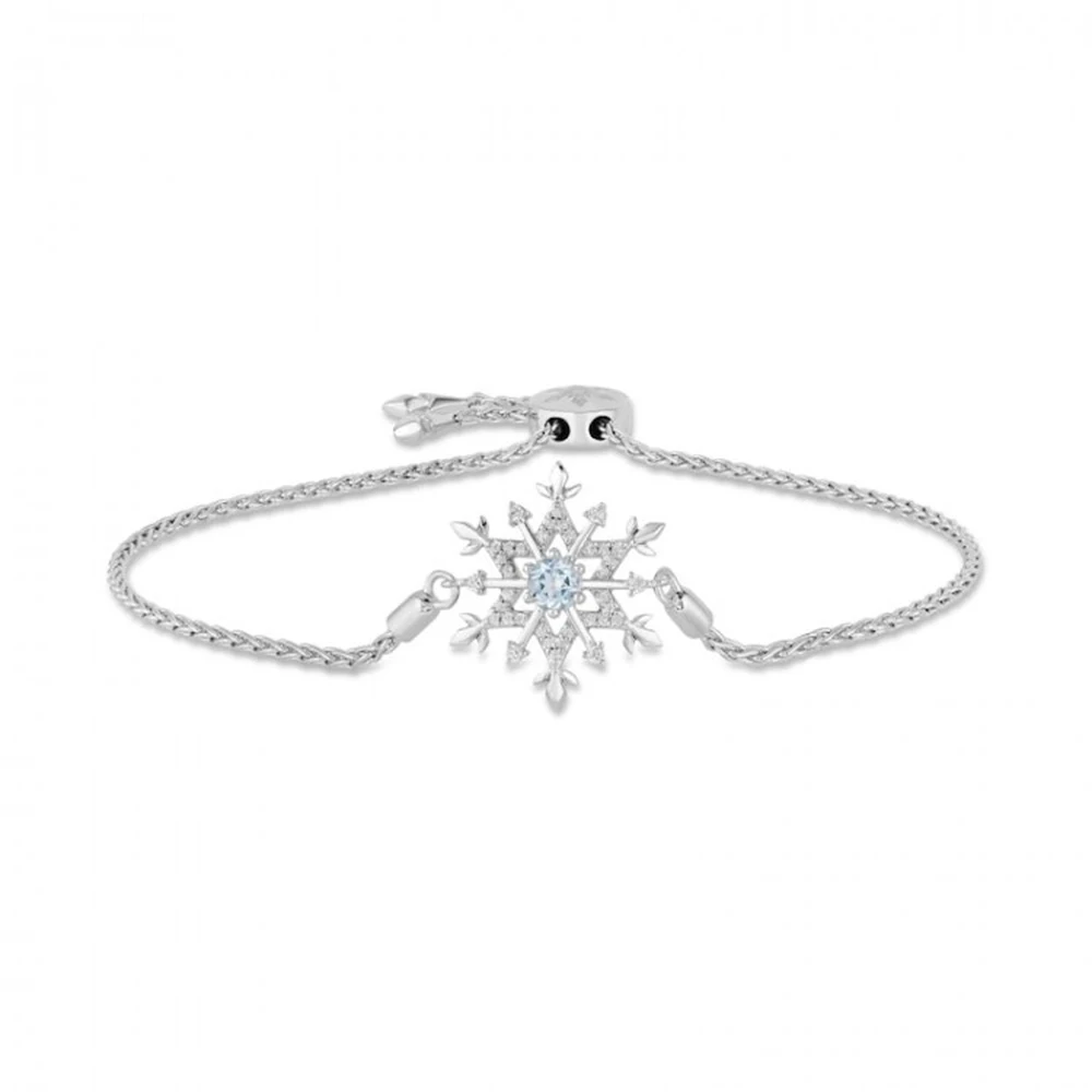 

HESHI Enchanted Elsa 4.0mm Aquamarine and Diamond Snowflake Bolo Bracelet in - 9.0"